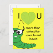 カッコいいおもしろいNerdy Caterpillar Valentine's Day シーズンポストカード (正面/裏面)
