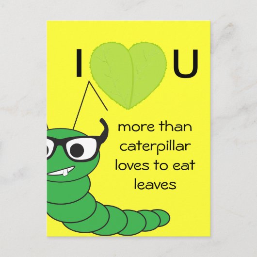 カッコいいおもしろいNerdy Caterpillar Valentine's Day シーズンポストカード (正面)