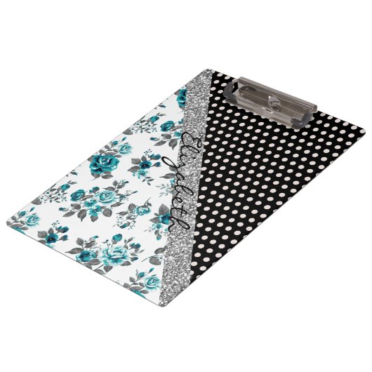 カッコいいかわいいトレンディーヴィンテージバラフローラ水玉模様 クリップボード (アングル)
