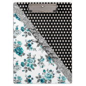 カッコいいかわいいトレンディーヴィンテージバラフローラ水玉模様 クリップボード (正面)