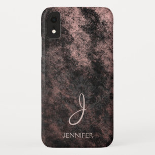 カッコいいのばら色の金ゴールドホイルおよび黒いパターンモノグラム iPhone XRケース