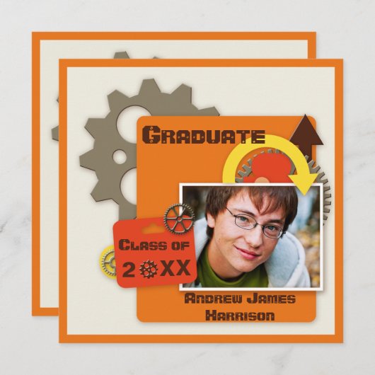 カッコいいのギアの卒業の写真 招待状 (正面/裏面)