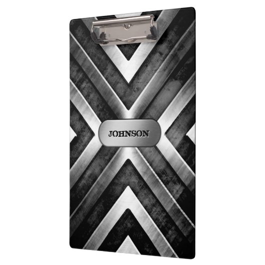 カッコいいは暗い金属の鋼鉄一見の名前をカスタムするにブラシをかけました クリップボード (左)