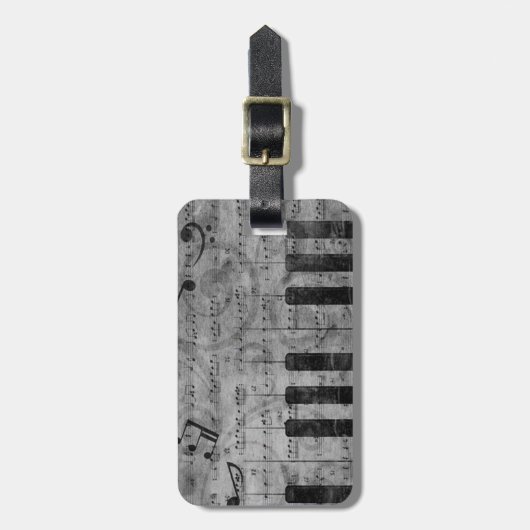 カッコいいアンティークグランジ効果のピアノ音符 ラゲッジタグ (正面縦)