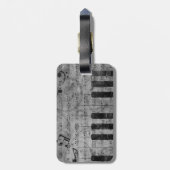 カッコいいアンティークグランジ効果のピアノ音符 ラゲッジタグ (裏面縦)