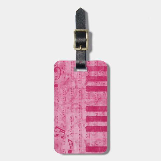 カッコいいアンティークグランジ効果のピアノ音符 ラゲッジタグ (正面縦)