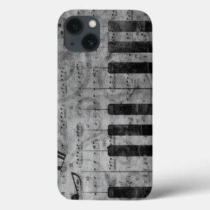 カッコいいアンティークグランジ効果のピアノ音符 iPhone 13ケース