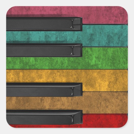 カッコいいカラフルアンティークグランジ効果ピアノ スクエアシール (正面)