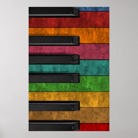 カッコいいカラフルアンティークグランジ効果ピアノ ポスター (正面)