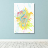 カッコいいカラフルウォーター色（ばちゃばちゃ）跳ねる音符 キャンバスプリント (インサイチュ (ウッドフロア))