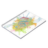 カッコいいカラフルウォーター色(ばちゃばちゃ)跳ねる音符 ノートブック (左側)