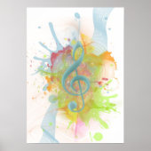 カッコいいカラフルウォーター色(ばちゃばちゃ)跳ねる音符 ポスター (正面)