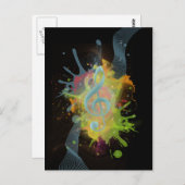 カッコいいカラフルウォーター色（ばちゃばちゃ）跳ねる音符 ポストカード (正面/裏面)