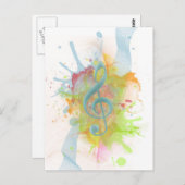 カッコいいカラフルウォーター色（ばちゃばちゃ）跳ねる音符 ポストカード (正面/裏面)