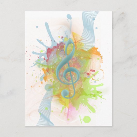 カッコいいカラフルウォーター色（ばちゃばちゃ）跳ねる音符 ポストカード (正面)