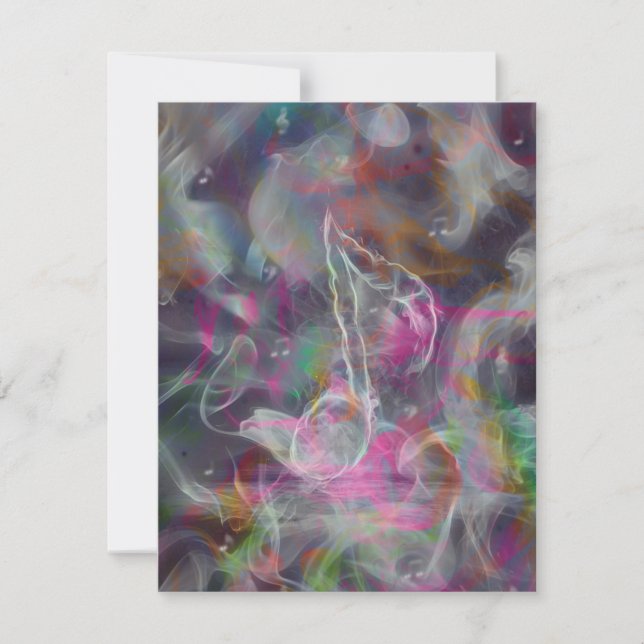 カッコいいカラフルグローの煙エフェクト白い音符 (正面)