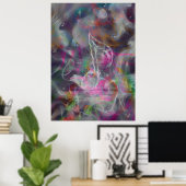 カッコいいカラフルグローの煙エフェクト白い音符 ポスター (ホームオフィス)