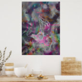 カッコいいカラフルグローの煙エフェクト白い音符 ポスター (キッチン)