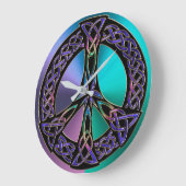カッコいいカラフルケルト結び目模様平和サイン時計 ラージ壁時計 (傾斜)