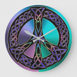 カッコいいカラフルケルト結び目模様平和サイン時計 ラージ壁時計