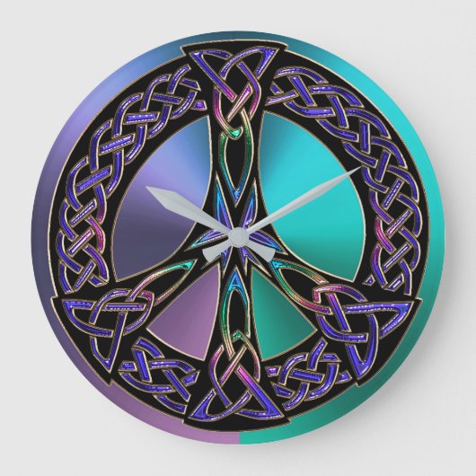カッコいいカラフルケルト結び目模様平和サイン時計 ラージ壁時計 (正面)
