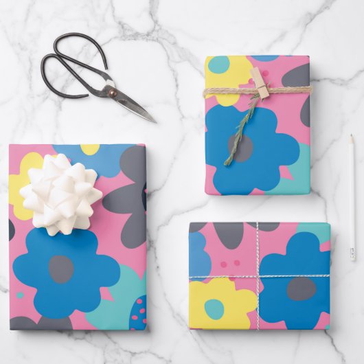 カッコいいカラフル抽象芸術60sヒッピー花柄 ラッピングペーパーシート (正面)