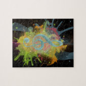 カッコいいカラフル水色(ばちゃばちゃ)跳ねる音符 ジグソーパズル (横)