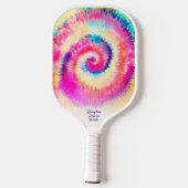カッコいいカラフルTieDyeパターンカスタム文字名 ピックルボールラケット (裏面)