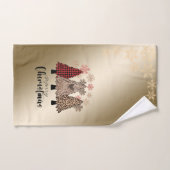 カッコいいクリスマスの松の木、雪片金ゴールド バスタオルセット (ハンドタオル)