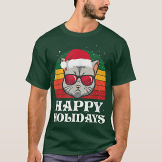 カッコいいクリスマス猫ハッピーホリデー Tシャツ