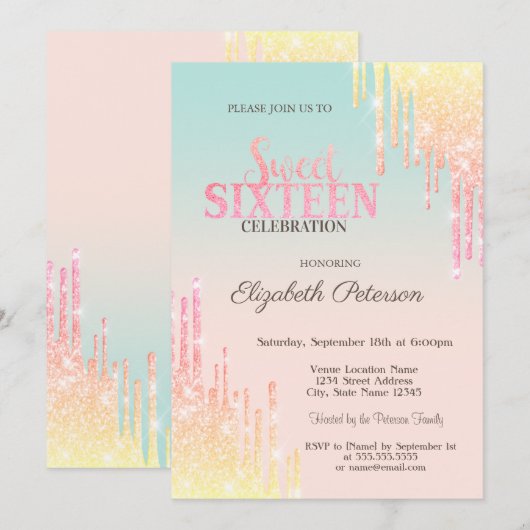 カッコいいグリッタードライグラデーションプススイーツ16 招待状 (正面/裏面)