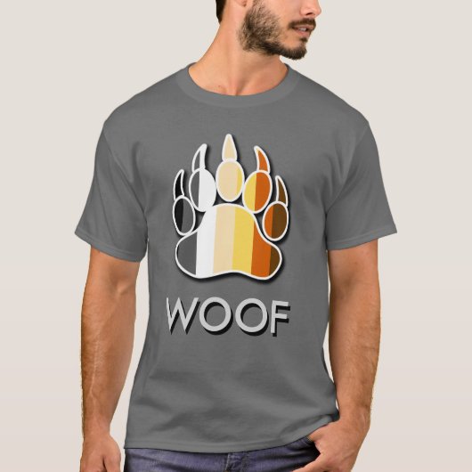 カッコいいゲイベアプライドフラッグベアポーWOOF Tシャツ (正面)