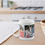 カッコいいシンプルPhoto Collage & Monogram コーヒーマグカップ<br><div class="desc">家族の思い出カッコいいや写真やバ結婚ケーションスナップなど自分の思い出を思い出せモノグラムのば、このコラージュのマグカップを使って自分の写真を作ろう！このシンプルデザインはInstagramの4つお気に入りののスナップを前面と中央に、イニシャルモノグラムと共に独身の両側に置く。友達カスタマイズ、子供、孫、ペット、またはあなたの場所の4つの正方形の写真とお気に入りの、明るいサンゴ広場に白いレタリングにあなたのイニシャルと。</div>