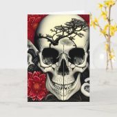 カッコいいスカル、木、花のすべての行事挨拶 カード (黄色い花)