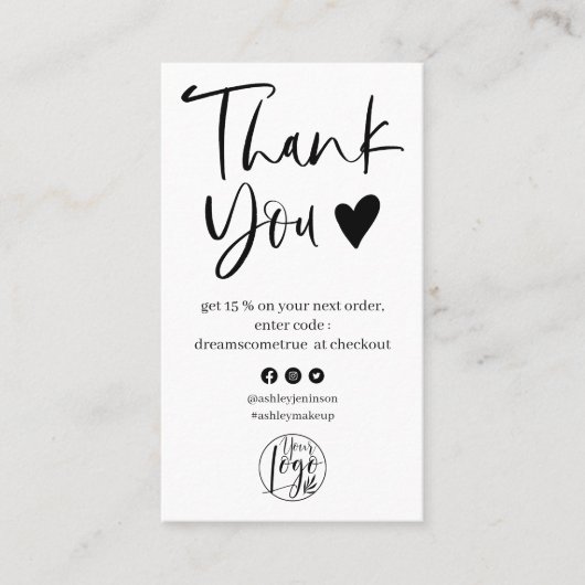 カッコいいスクリプト白黒のロ感謝していゴ順序 名刺 (正面)