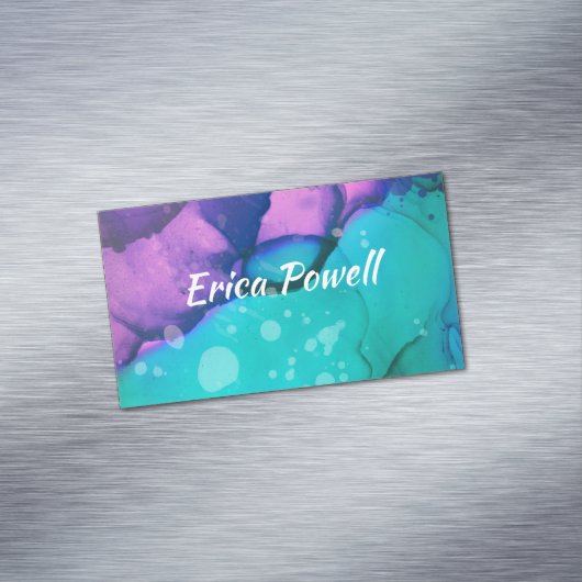 カッコいいターコイズと紫モダン水色 マグネット名刺 (インサイチュ)