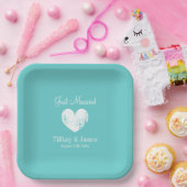 カッコいいターコイズブルーとホワイトのウェディングパーティープレート ペーパープレート (パーティー)