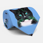 カッコいいターコイズ猫 ネクタイ (ロール)