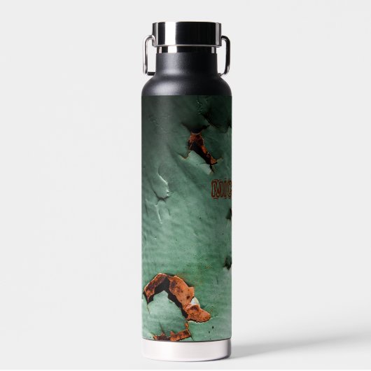 カッコいいターコイズ茶色の錆びた金属あなたの名前 ウォーターボトル (正面)