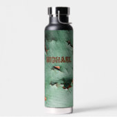 カッコいいターコイズ茶色の錆びた金属あなたの名前 ウォーターボトル (左面)