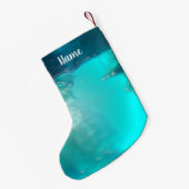 カッコいいティール（緑がかった色）青色液体プラスチックデザイン スモールクリスマスストッキング (裏面 (吊り時))