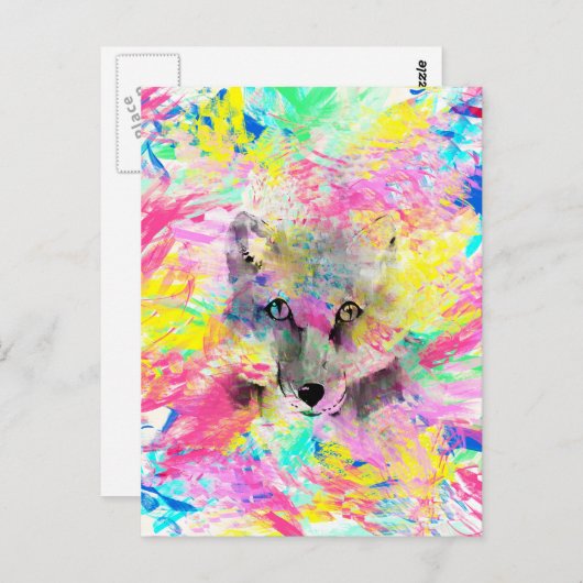 カッコいいトレンディーカラフル鮮やかfox抽象芸術絵を描 ポストカード