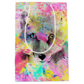 カッコいいトレンディーカラフル鮮やかfox抽象芸術絵を描 ミディアムペーパーバッグ (正面)