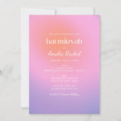 カッコいいトレンディーグラデーションピンクパープルバルミツワー 招待状 (正面)