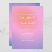 カッコいいトレンディーグラデーションピンクパープルバルミツワー 招待状 (正面/裏面)