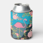 カッコいいトレンディーシックかわいいピンクガーリーフローラフラミンゴ 缶クーラー (缶正面)