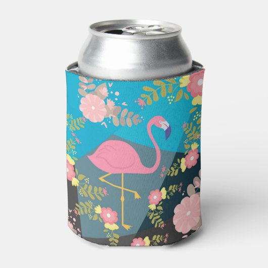 カッコいいトレンディーシックかわいいピンクガーリーフローラフラミンゴ 缶クーラー (缶正面)