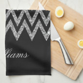 カッコいいトレンディージグザグ銀のフェイクグリッター キッチンタオル (四つ折り)