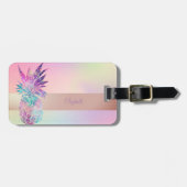 カッコいいトレンディーストライプの、パイナップルホログラフィック ラゲッジタグ (正面横)