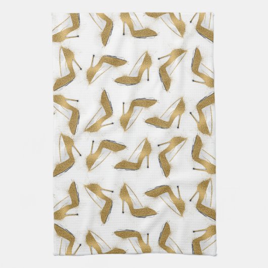 カッコいいトレンディーフェイク金ゴールドグリッター キッチンタオル (縦)